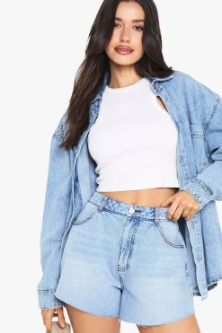 Short En Jean Large Évasé Taille Haute