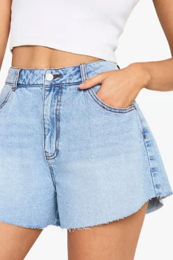 Short En Jean Large Évasé Taille Haute