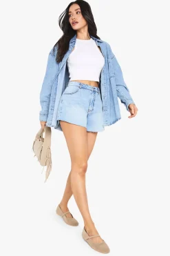 Short En Jean Large Évasé Taille Haute