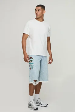 Short En Jean Long Avec Appliqué Varsity