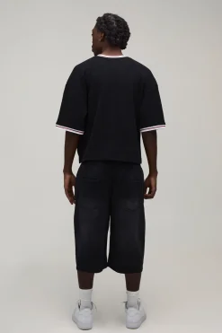 Short En Jean Long Avec Ourlet Brodé De Fleurs