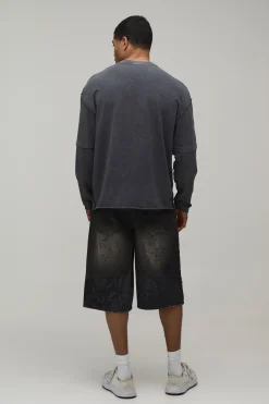 Short En Jean Long Brodé De Motifs Floraux