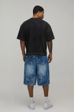 boohooMAN Short En Jean Long Broderie Florale<Homme Jorts|Denim
