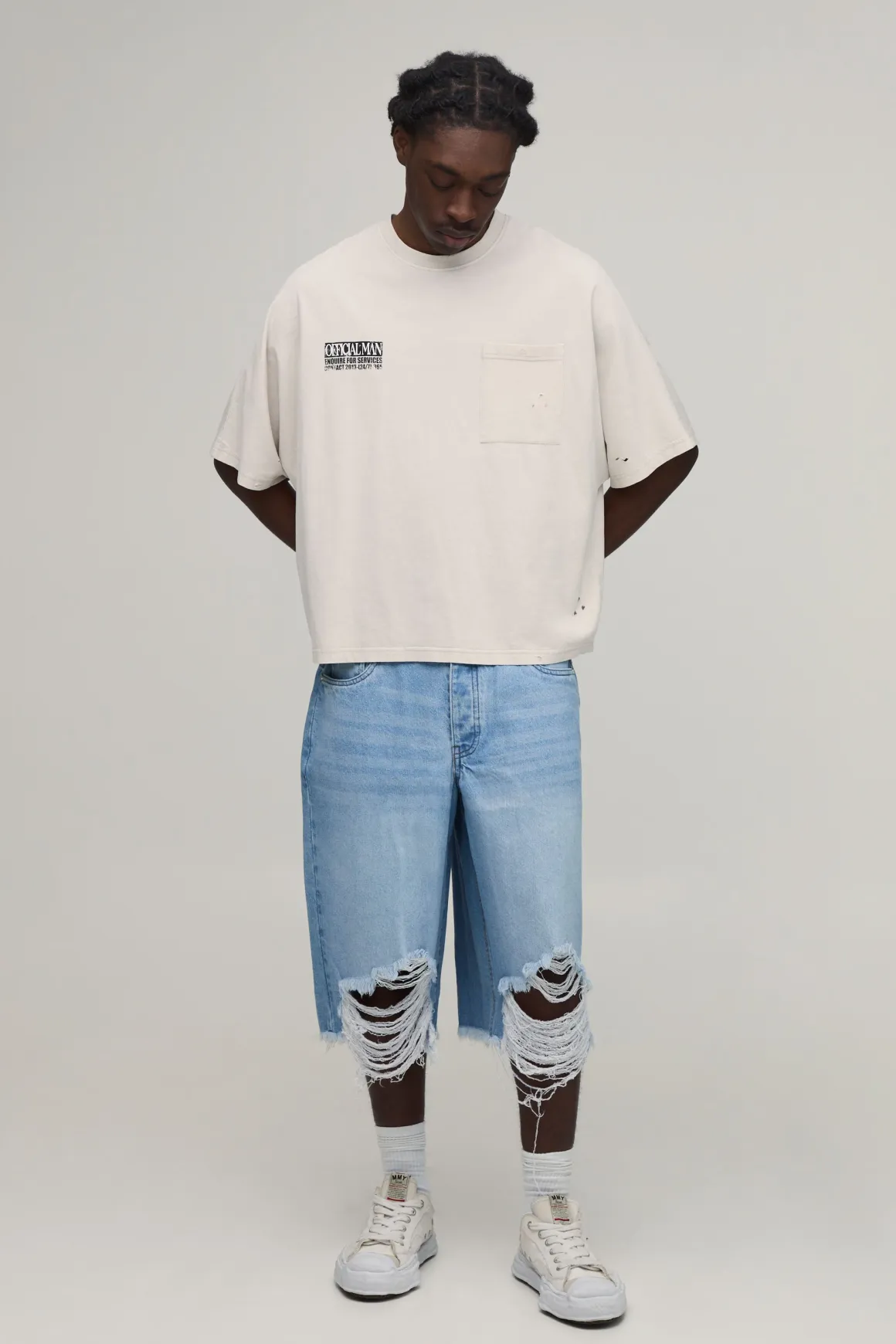 Short En Jean Long Déchiré Coupe Régulière