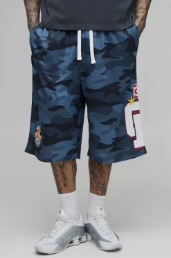 Short En Jean Long En Mesh Avec Appliqué Camouflage