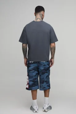 Short En Jean Long En Mesh Avec Appliqué Camouflage