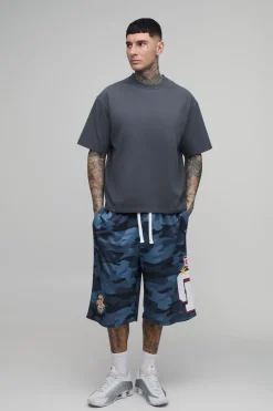 Short En Jean Long En Mesh Avec Appliqué Camouflage