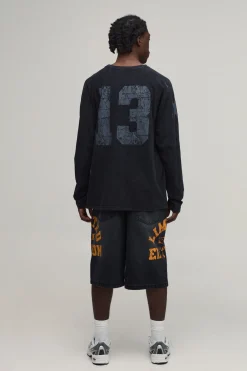 Short En Jean Long Imprimé Varsity