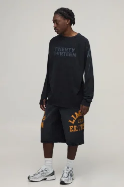 Short En Jean Long Imprimé Varsity