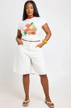 Short En Jean Mi-taille Bermuda Grande Taille
