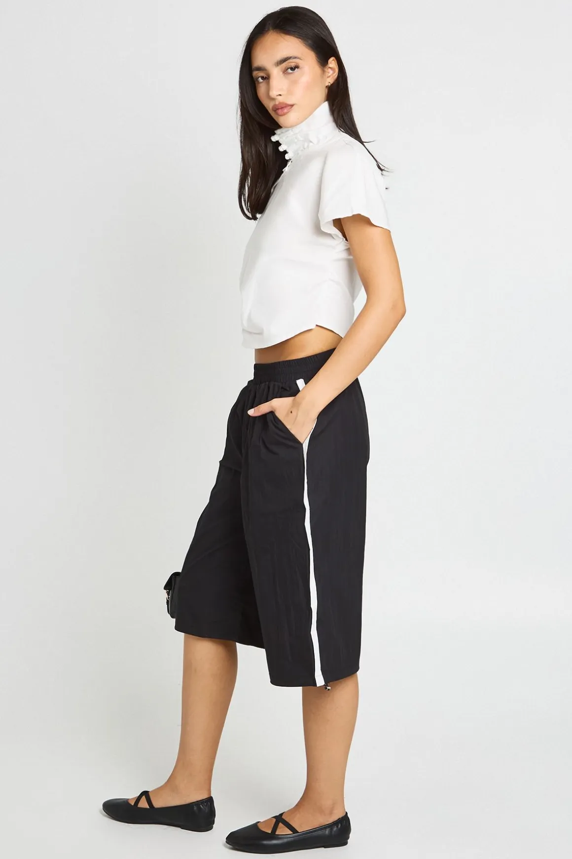 Short En Jean Nylon Avec Bandes Latérales