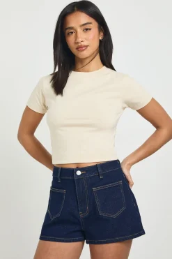 boohoo Short En Jean Petite Taille Avec Détail Poches Avant<Femme Denim|Shorts
