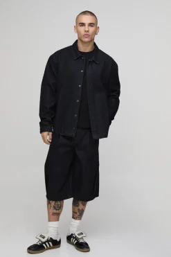 Short En Jean Plissé Devant Finition Rinse Wash Coordonné