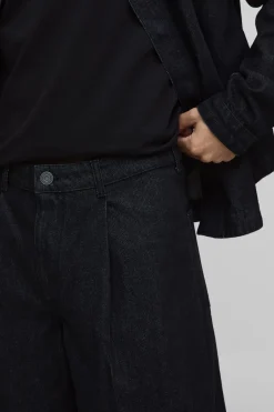Short En Jean Plissé Devant Finition Rinse Wash Coordonné