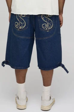 boohooMAN Short en Jean Plus avec Détails de Couture Western Effet Overdye<Homme Jorts|Denim