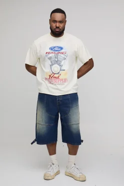 boohooMAN Short en Jean Plus avec Détails de Couture Western Effet Overdye<Homme Jorts|Denim