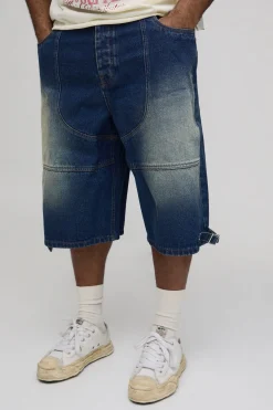 boohooMAN Short en Jean Plus avec Détails de Couture Western Effet Overdye<Homme Jorts|Denim