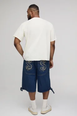 boohooMAN Short en Jean Plus avec Détails de Couture Western Effet Overdye<Homme Jorts|Denim