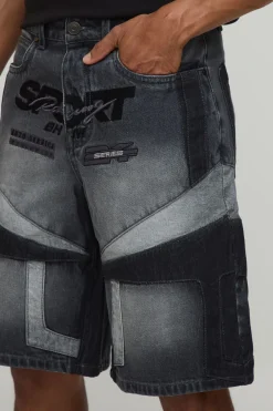 Short En Jean Regular Avec Appliqué Moto