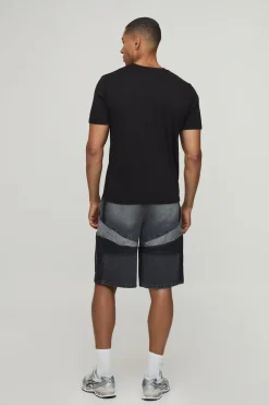 Short En Jean Regular Avec Appliqué Moto