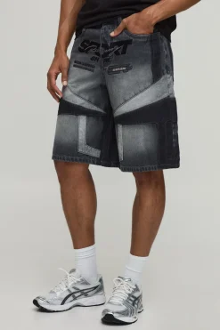 Short En Jean Regular Avec Appliqué Moto