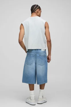 boohooMAN Short En Jean Regular Orné De Détails Sur Toute La Surface<Homme Jorts|Denim