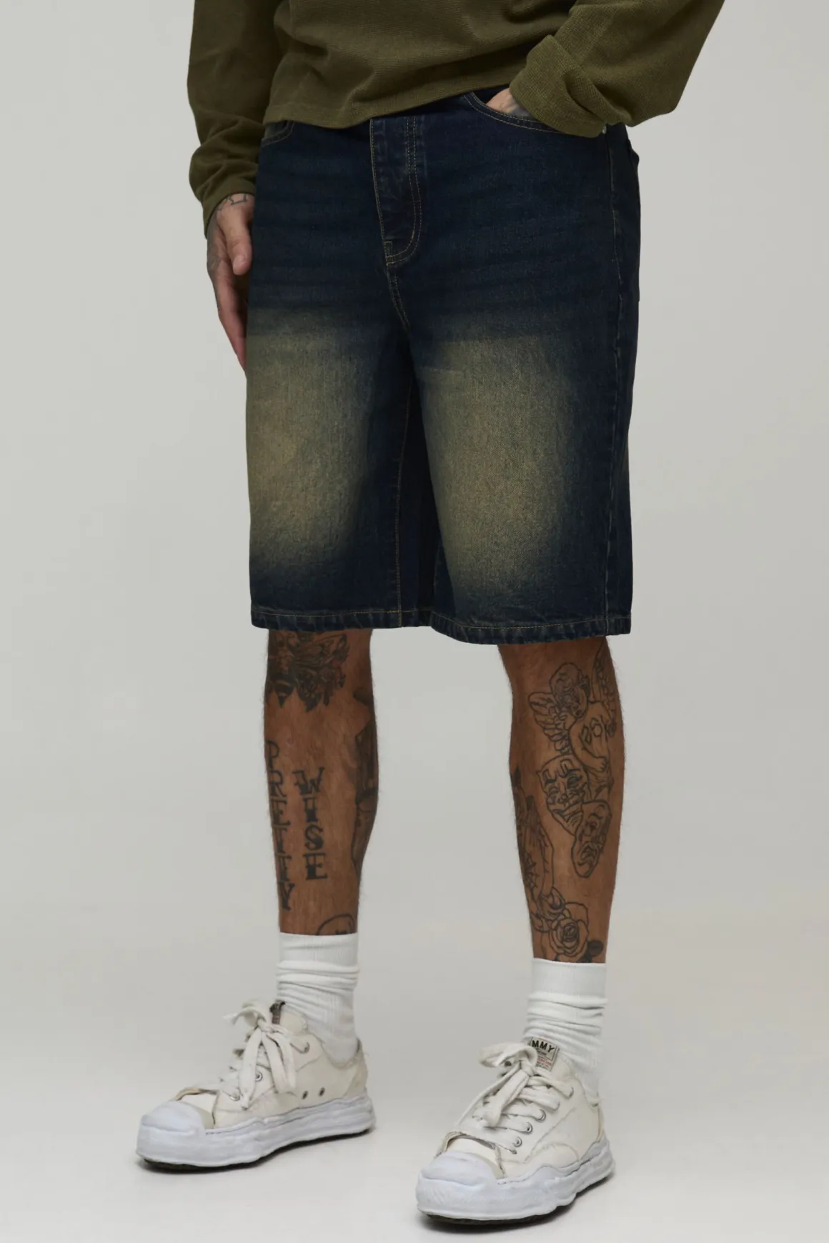 Short en Jean Rigide Coupe Décontractée Taille Haute