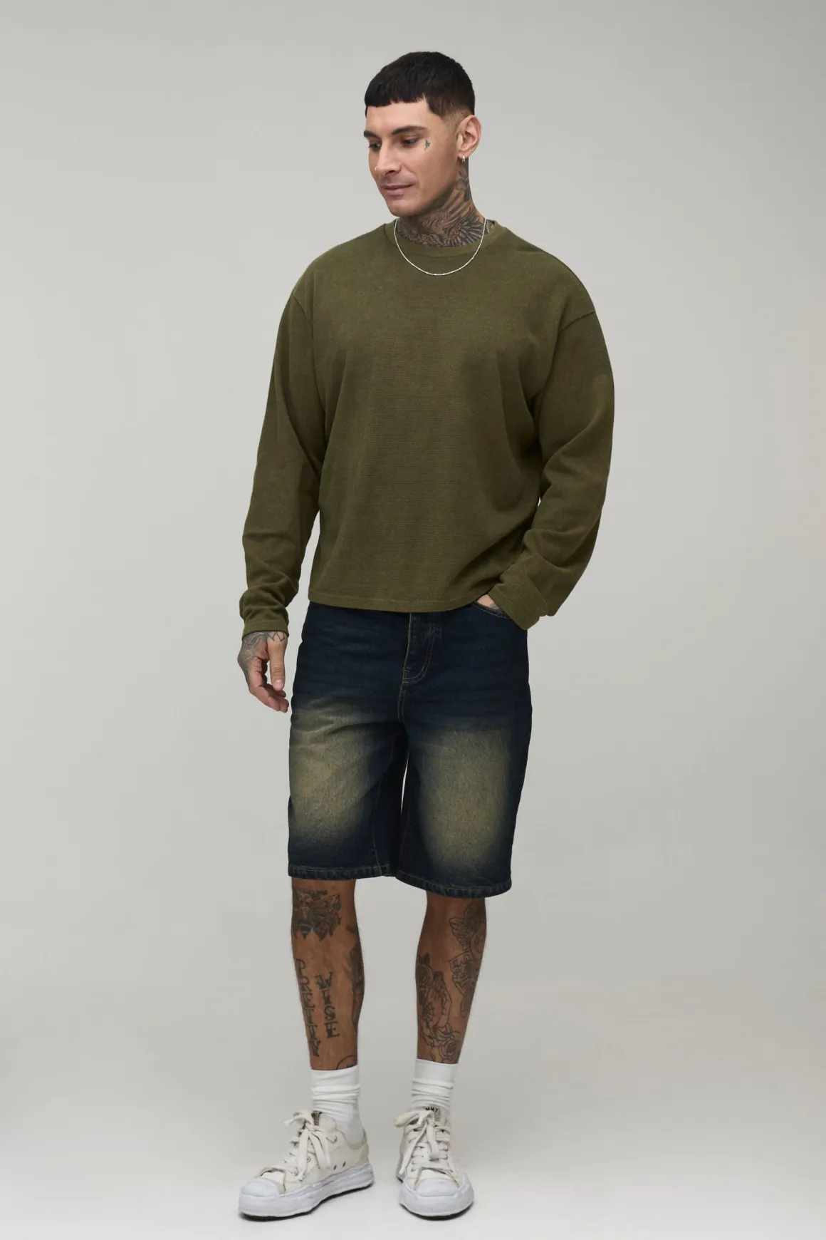 Short en Jean Rigide Coupe Décontractée Taille Haute