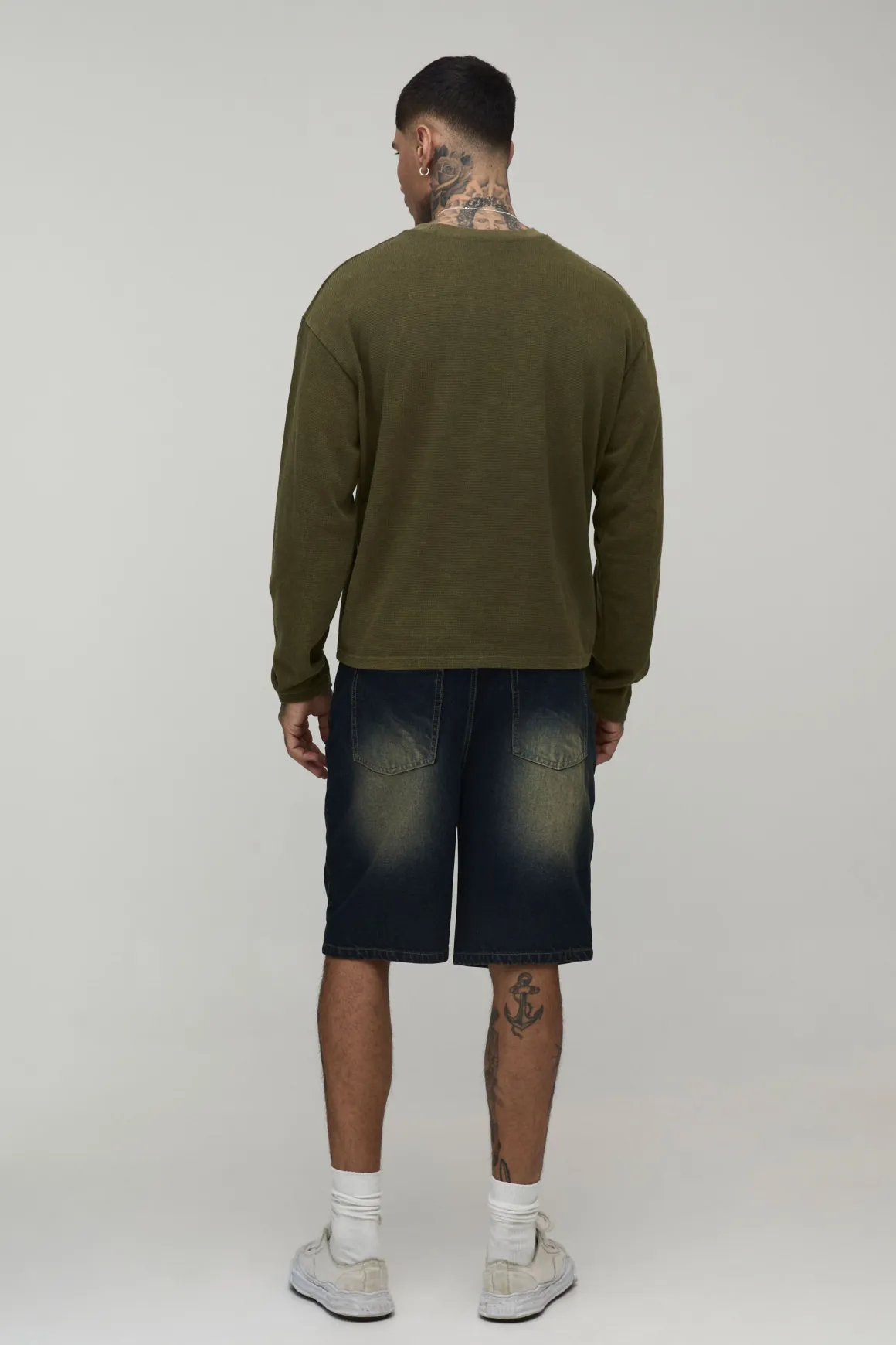 Short en Jean Rigide Coupe Décontractée Taille Haute