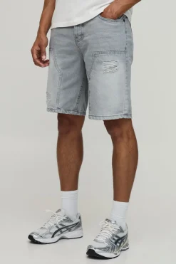 Short En Jean Rigide Déchiré À Panneaux Coupe Décontractée