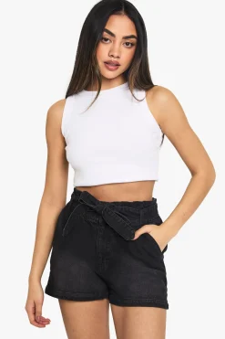 boohoo Short En Jean Taille Froncée Avec Ceinture<Femme Denim|Shorts