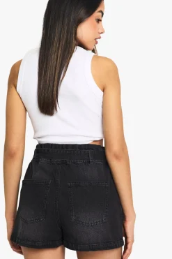 boohoo Short En Jean Taille Froncée Avec Ceinture<Femme Denim|Shorts