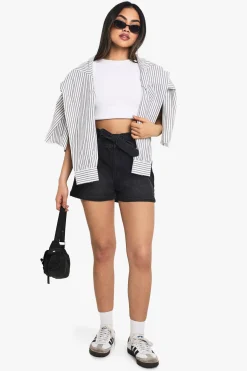 boohoo Short En Jean Taille Froncée Avec Ceinture<Femme Denim|Shorts
