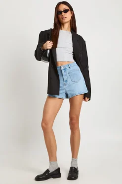 Short En Jean Taille Haute Avec Détail De Poches Avant Pour Grandes Tailles