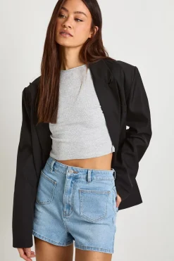 Short En Jean Taille Haute Avec Détail De Poches Avant Pour Grandes Tailles