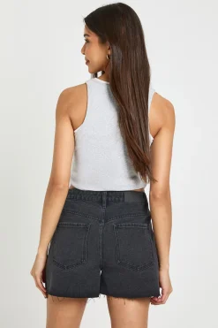 Short En Jean Taille Haute Orné De Strass