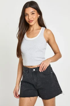 Short En Jean Taille Haute Orné De Strass