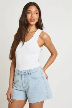 Short En Jean Taille Haute Orné