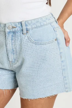 Short En Jean Taille Haute Orné