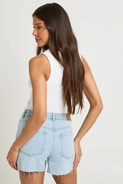 Short En Jean Taille Haute Orné