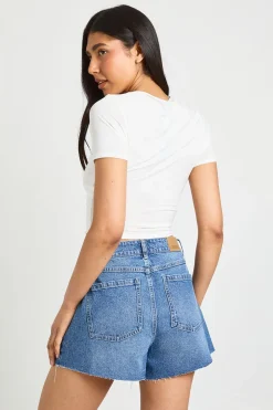 Short En Jean Taille Haute À Ourlet Brut