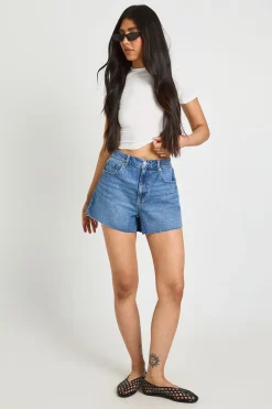 Short En Jean Taille Haute À Ourlet Brut