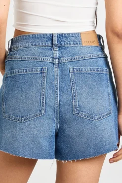 Short En Jean Taille Haute À Ourlet Brut