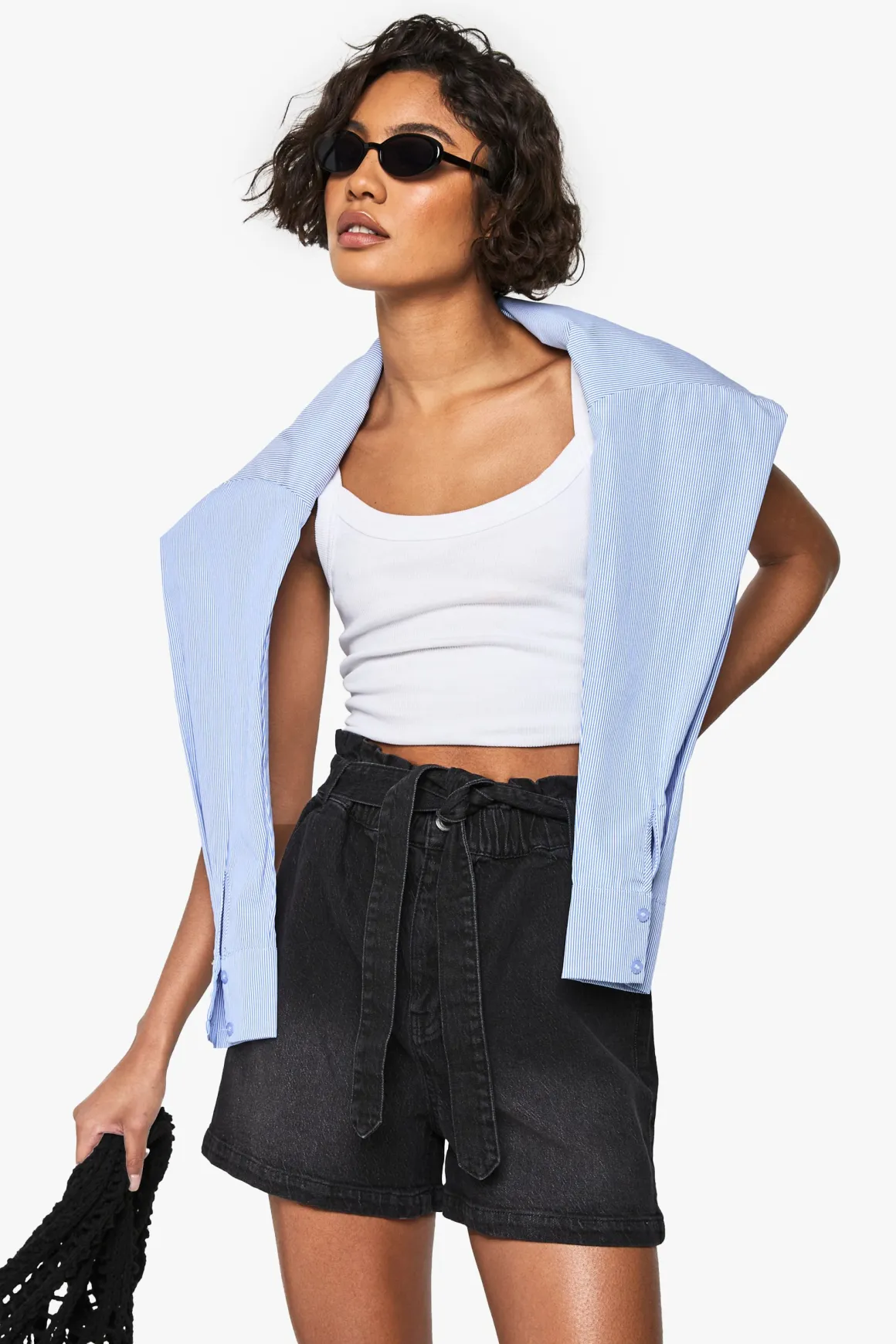 Short En Jean Taille Haute Paperbag Pour Grandes Tailles