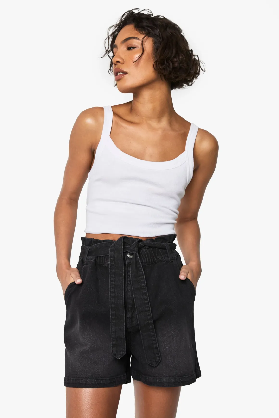 Short En Jean Taille Haute Paperbag Pour Grandes Tailles
