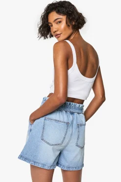 boohoo Short En Jean Taille Haute Paperbag Coupe Tall<Femme Denim|Shorts