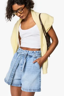 boohoo Short En Jean Taille Haute Paperbag Coupe Tall<Femme Denim|Shorts