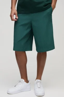Short en Jean Technique à Taille Élastique avec Plis