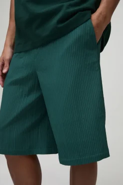 Short en Jean Technique à Taille Élastique avec Plis