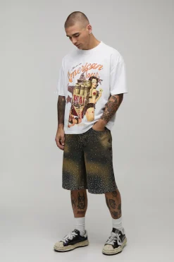 Short En Jean Teinté À Strass Groupés
